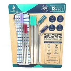 🔥New Manna 13pcs Reusable Straw & Cleaning Brush